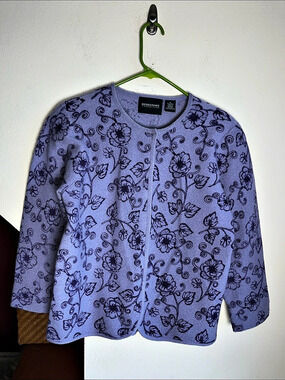 Bridgetown Collection Floral Purple Snap-Front Wool Cardigan Purple Australia Sm